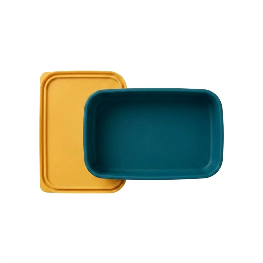 Silicone Food Storage Container, One configuration, Ocean Blue, product photo on a white background.