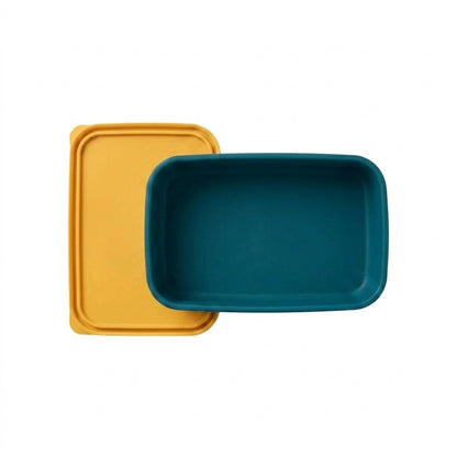 Silicone Food Storage Container, One configuration, Ocean Blue, product photo on a white background.