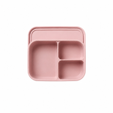 Silicone Food Storage Container, Trio configuration, Blush Pink, product photo on a white background.