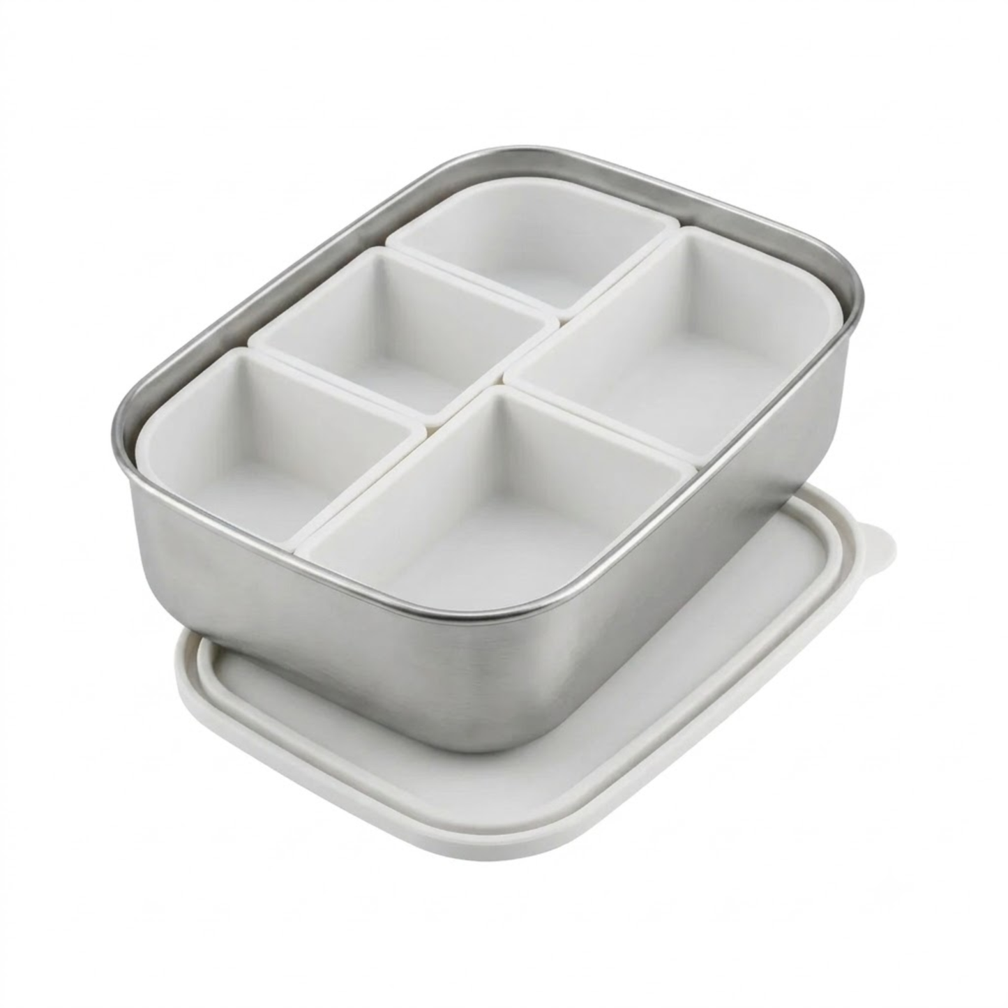 Stainless Steel Lunchbox — Classic with silicone dividers in Cloud White, product photo on a white background.