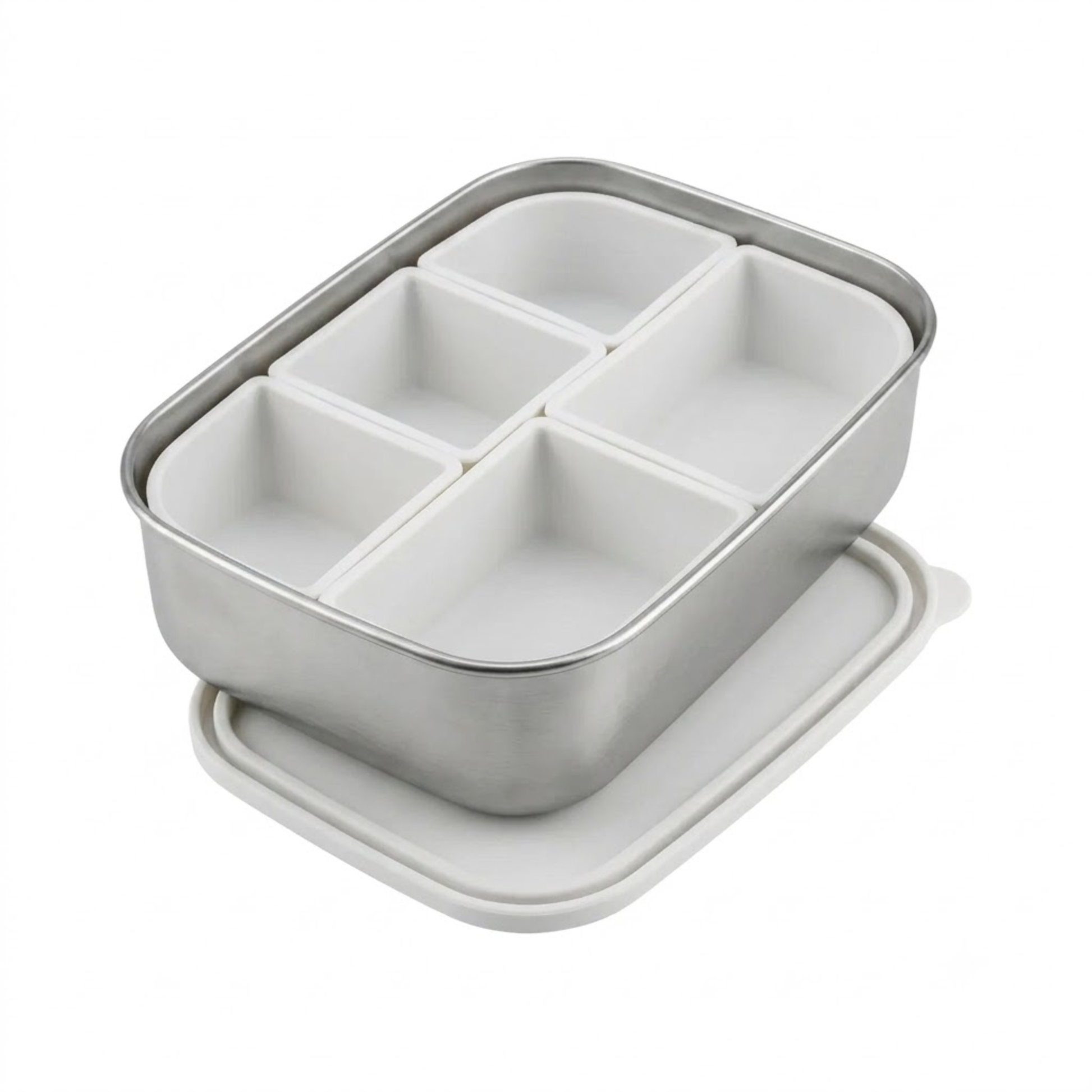 Stainless Steel Lunchbox — Classic with silicone dividers in Cloud White, product photo on a white background.