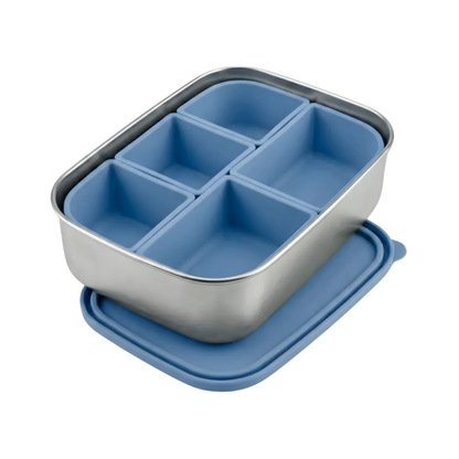 Stainless Steel Lunchbox — Classic with silicone dividers in Ocean Blue, product photo on a white background.