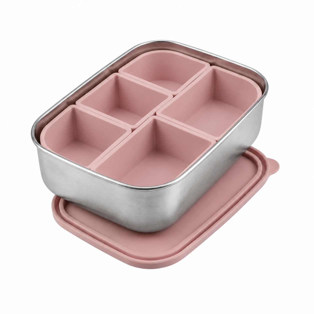 Stainless Steel Lunchbox — Classic with silicone dividers in Pale Mauve, product photo on a white background.