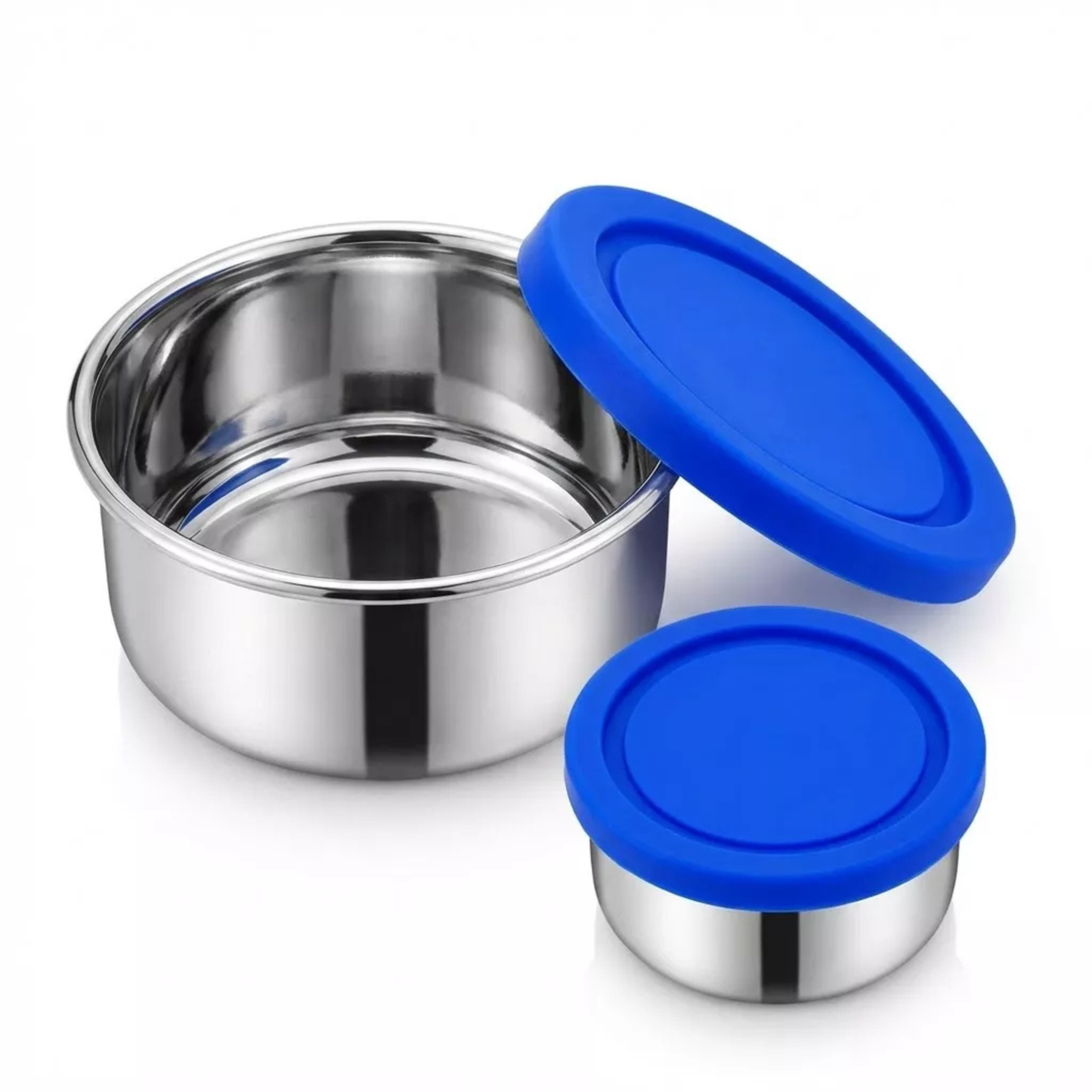 Stainless Steel Snack Containers — Ocean Blue, product photo on a white background.
