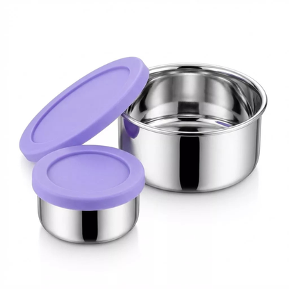 Stainless Steel Snack Containers — Violet, product photo on a white background.