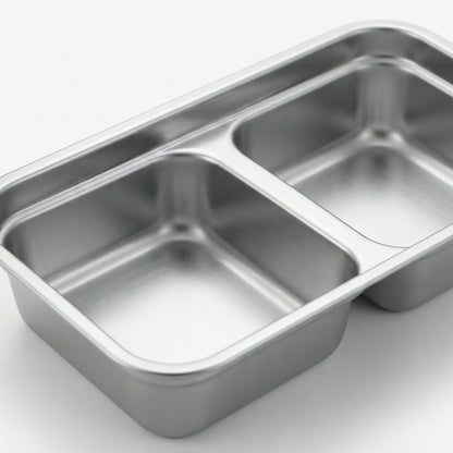 Close-up of Steely stainless steel container material and finish