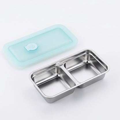 Open Steely stainless steel food container showing interior